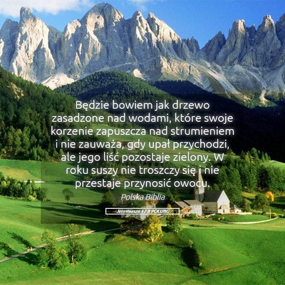 Picture 05 - Jeremiasza 17:8 POLUBG - Będzie bowiem jak drzewo zasadzone nad wodami, - Bible Verse Picture