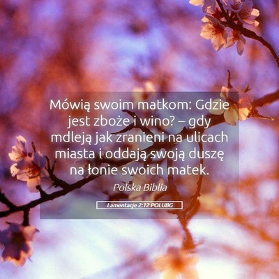 Picture 05 - Lamentacje 2:12 POLUBG - Mówią swoim matkom: Gdzie jest zboże i wino? - Bible Verse Picture