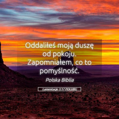 Picture 05 - Lamentacje 3:17 POLUBG - Oddaliłeś moją duszę od pokoju. Zapomniałem, - Bible Verse Picture