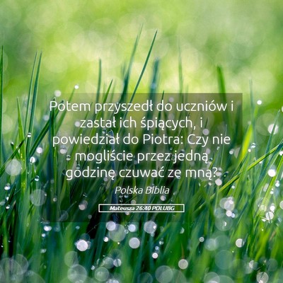Picture 05 - Mateusza 26:40 POLUBG - Potem przyszedł do uczniów i zastał ich - Bible Verse Picture