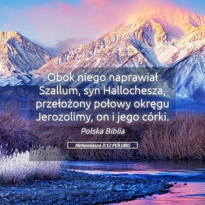 Picture 05 - Nehemiasza 3:12 POLUBG - Obok niego naprawiał Szallum, syn Hallochesza, - Bible Verse Picture