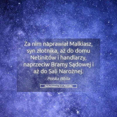 Picture 05 - Nehemiasza 3:31 POLUBG - Za nim naprawiał Malkiasz, syn złotnika, aż do - Bible Verse Picture