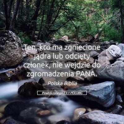 Picture 05 - Powtórzonego 23:1 POLUBG - Ten, kto ma zgniecione jądra lub odcięty - Bible Verse Picture