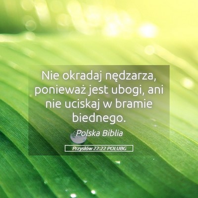 Picture 05 - Przysłów 22:22 POLUBG - Nie okradaj nędzarza, ponieważ jest ubogi, ani - Bible Verse Picture