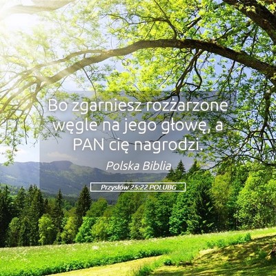 Picture 05 - Przysłów 25:22 POLUBG - Bo zgarniesz rozżarzone węgle na jego głowę, - Bible Verse Picture