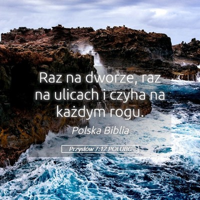 Picture 05 - Przysłów 7:12 POLUBG - Raz na dworze, raz na ulicach i czyha na każdym - Bible Verse Picture