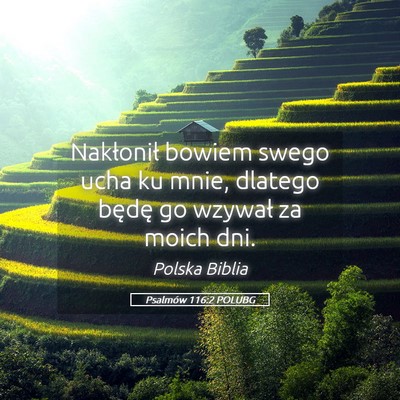 Picture 05 - Psalmów 116:2 POLUBG - Nakłonił bowiem swego ucha ku mnie, dlatego - Bible Verse Picture