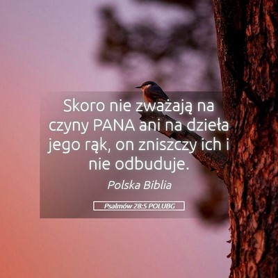 Picture 05 - Psalmów 28:5 POLUBG - Skoro nie zważają na czyny PANA ani na dzieła - Bible Verse Picture