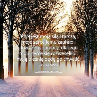 Picture 05 - Psalmów 28:7 POLUBG - PAN jest moją siłą i tarczą, moje serce jemu - Bible Verse Picture