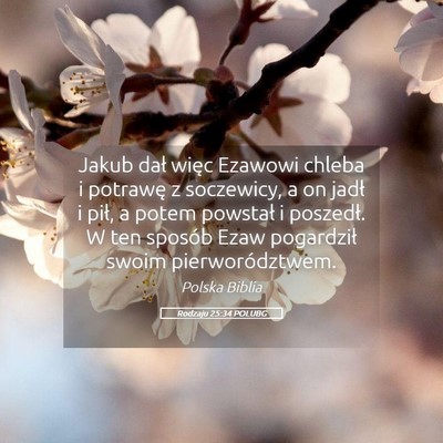 Picture 05 - Rodzaju 25:34 POLUBG - Jakub dał więc Ezawowi chleba i potrawę z - Bible Verse Picture