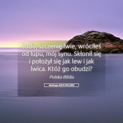 Picture 05 - Rodzaju 49:9 POLUBG - Judo, szczenię lwie, wróciłeś od łupu, mój - Bible Verse Picture
