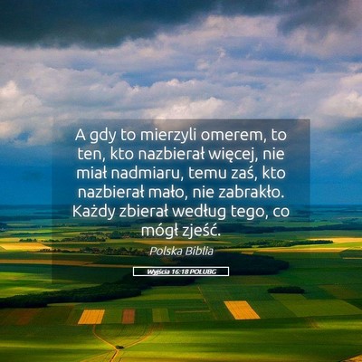 Picture 05 - Wyjścia 16:18 POLUBG - A gdy to mierzyli omerem, to ten, kto nazbierał - Bible Verse Picture