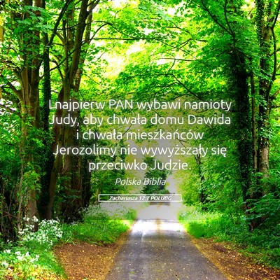 Picture 05 - Zachariasza 12:7 POLUBG - I najpierw PAN wybawi namioty Judy, aby chwała - Bible Verse Picture