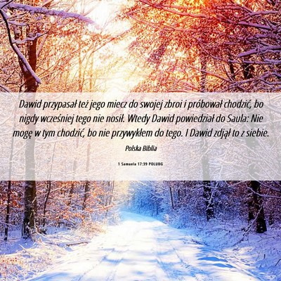 Picture 06 - 1 Samuela 17:39 POLUBG - Dawid przypasał też jego miecz do swojej zbroi - Bible Verse Picture