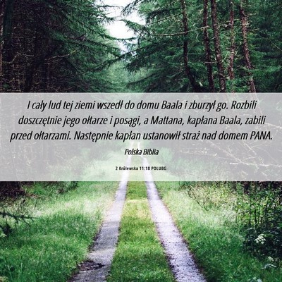 Picture 06 - 2 Królewska 11:18 POLUBG - I cały lud tej ziemi wszedł do domu Baala i - Bible Verse Picture