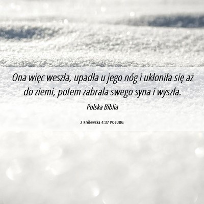 Picture 06 - 2 Królewska 4:37 POLUBG - Ona więc weszła, upadła u jego nóg i - Bible Verse Picture