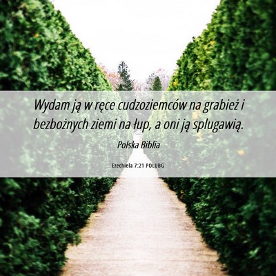 Picture 06 - Ezechiela 7:21 POLUBG - Wydam ją w ręce cudzoziemców na grabież i - Bible Verse Picture