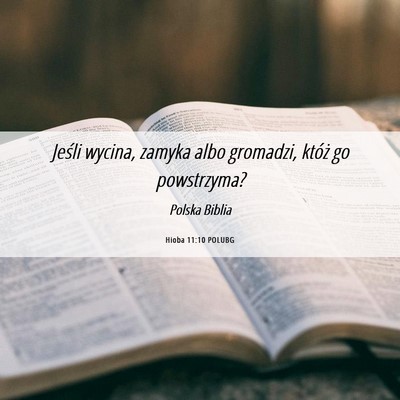 Picture 06 - Hioba 11:10 POLUBG - Jeśli wycina, zamyka albo gromadzi, któż go - Bible Verse Picture