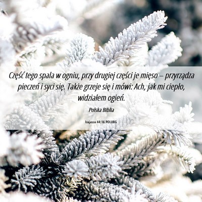 Picture 06 - Izajasza 44:16 POLUBG - Część tego spala w ogniu, przy drugiej - Bible Verse Picture