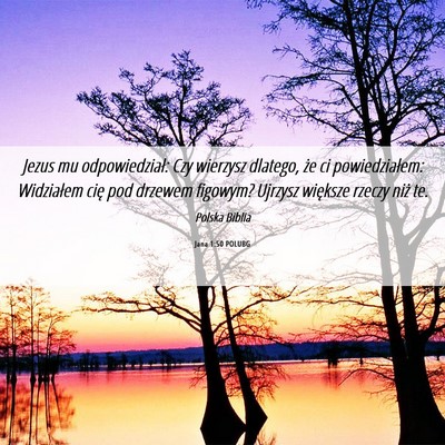 Picture 06 - Jana 1:50 POLUBG - Jezus mu odpowiedział: Czy wierzysz dlatego, że - Bible Verse Picture