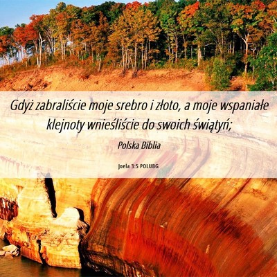 Picture 06 - Joela 3:5 POLUBG - Gdyż zabraliście moje srebro i złoto, a moje - Bible Verse Picture