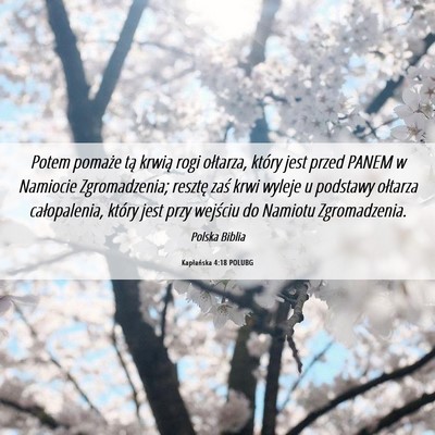 Picture 06 - Kapłańska 4:18 POLUBG - Potem pomaże tą krwią rogi ołtarza, który - Bible Verse Picture
