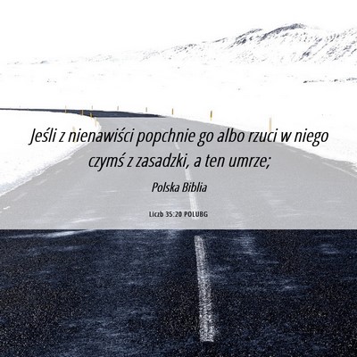 Picture 06 - Liczb 35:20 POLUBG - Jeśli z nienawiści popchnie go albo rzuci w - Bible Verse Picture