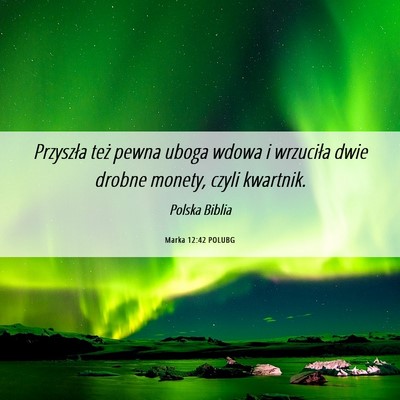 Picture 06 - Marka 12:42 POLUBG - Przyszła też pewna uboga wdowa i wrzuciła dwie - Bible Verse Picture