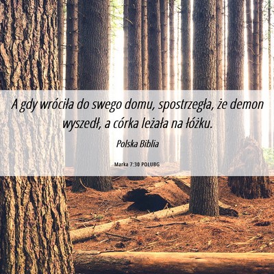 Picture 06 - Marka 7:30 POLUBG - A gdy wróciła do swego domu, spostrzegła, że - Bible Verse Picture