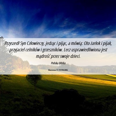 Picture 06 - Mateusza 11:19 POLUBG - Przyszedł Syn Człowieczy, jedząc i pijąc, a - Bible Verse Picture
