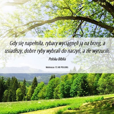 Picture 06 - Mateusza 13:48 POLUBG - Gdy się napełniła, rybacy wyciągnęli ją na - Bible Verse Picture