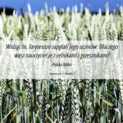 Picture 06 - Mateusza 9:11 POLUBG - Widząc to, faryzeusze zapytali jego uczniów: - Bible Verse Picture