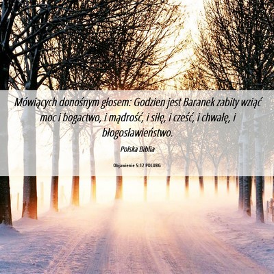 Picture 06 - Objawienie 5:12 POLUBG - Mówiących donośnym głosem: Godzien jest - Bible Verse Picture