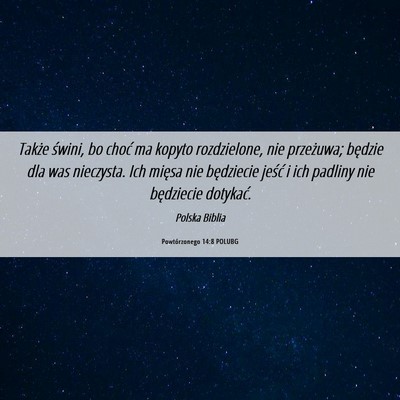 Picture 06 - Powtórzonego 14:8 POLUBG - Także świni, bo choć ma kopyto rozdzielone, - Bible Verse Picture