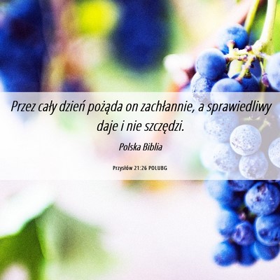 Picture 06 - Przysłów 21:26 POLUBG - Przez cały dzień pożąda on zachłannie, a - Bible Verse Picture