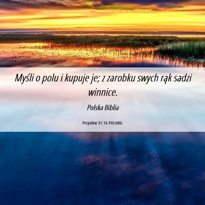 Picture 06 - Przysłów 31:16 POLUBG - Myśli o polu i kupuje je; z zarobku swych rąk - Bible Verse Picture