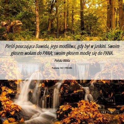 Picture 06 - Psalmów 142:1 POLUBG - Pieśń pouczająca Dawida, jego modlitwa, gdy - Bible Verse Picture