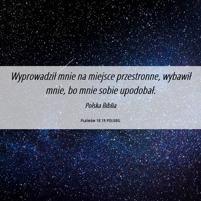 Picture 06 - Psalmów 18:19 POLUBG - Wyprowadził mnie na miejsce przestronne, - Bible Verse Picture