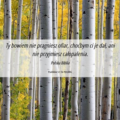 Picture 06 - Psalmów 51:16 POLUBG - Ty bowiem nie pragniesz ofiar, choćbym ci je - Bible Verse Picture