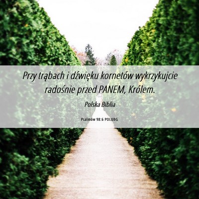 Picture 06 - Psalmów 98:6 POLUBG - Przy trąbach i dźwięku kornetów wykrzykujcie - Bible Verse Picture