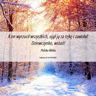 Picture 06 - Łukasza 8:54 POLUBG - A on wyrzucił wszystkich, ujął ją za rękę i - Bible Verse Picture