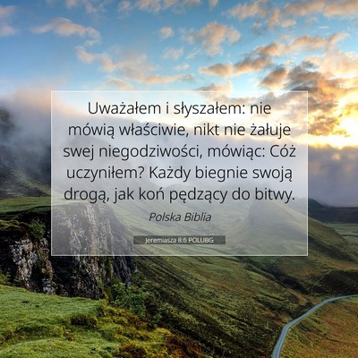 Picture 07 - Jeremiasza 8:6 POLUBG - Uważałem i słyszałem: nie mówią - Bible Verse Picture