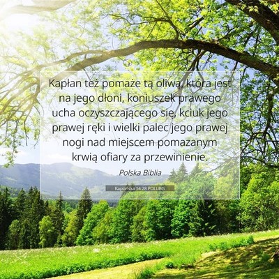 Picture 07 - Kapłańska 14:28 POLUBG - Kapłan też pomaże tą oliwą, która jest na - Bible Verse Picture