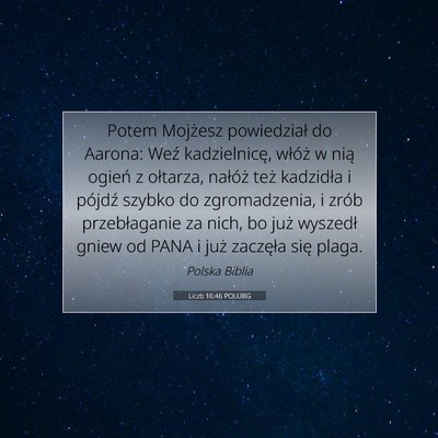 Picture 07 - Liczb 16:46 POLUBG - Potem Mojżesz powiedział do Aarona: Weź - Bible Verse Picture
