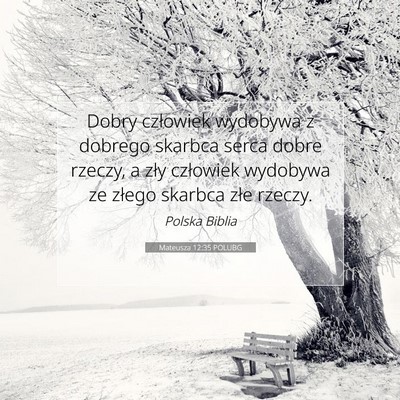 Picture 07 - Mateusza 12:35 POLUBG - Dobry człowiek wydobywa z dobrego skarbca serca - Bible Verse Picture