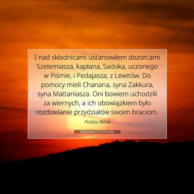 Picture 07 - Nehemiasza 13:13 POLUBG - I nad składnicami ustanowiłem dozorcami - Bible Verse Picture