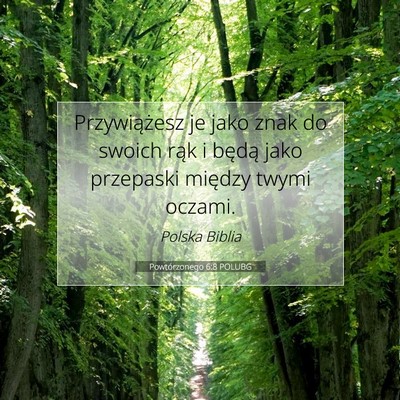 Picture 07 - Powtórzonego 6:8 POLUBG - Przywiążesz je jako znak do swoich rąk i - Bible Verse Picture
