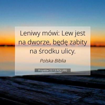 Picture 07 - Przysłów 22:13 POLUBG - Leniwy mówi: Lew jest na dworze, będę zabity - Bible Verse Picture