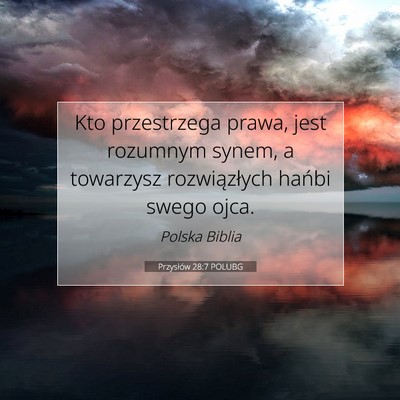 Picture 07 - Przysłów 28:7 POLUBG - Kto przestrzega prawa, jest rozumnym synem, a - Bible Verse Picture