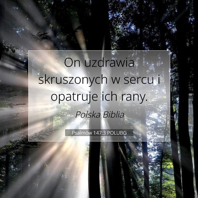 Picture 07 - Psalmów 147:3 POLUBG - On uzdrawia skruszonych w sercu i opatruje ich - Bible Verse Picture